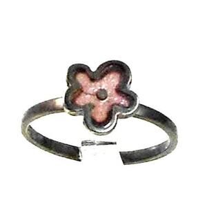 Vintage Rare 1990's Fun Oxidized Silver Pink Resin Enamel Flower Ring Size 8.25